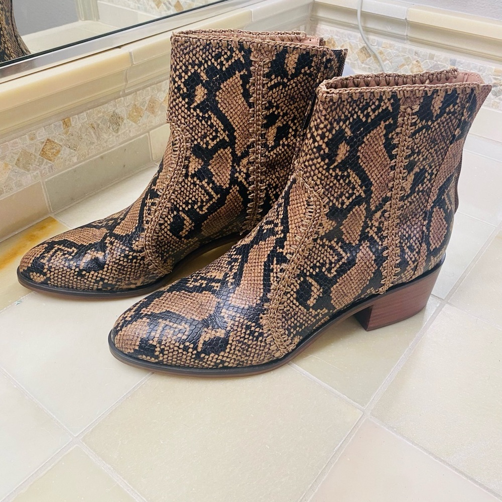 Leather snake print booties